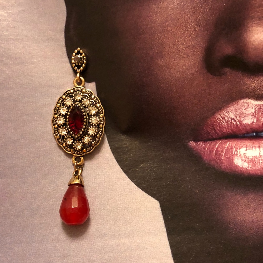 Carnelian marcasite And Crystals Earrings
